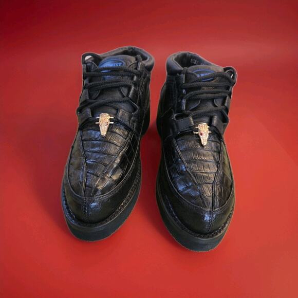 Wild West Genuine NATURAL Caiman Crocodile Ostrich Casual Shoes Lace Up Black main image 9